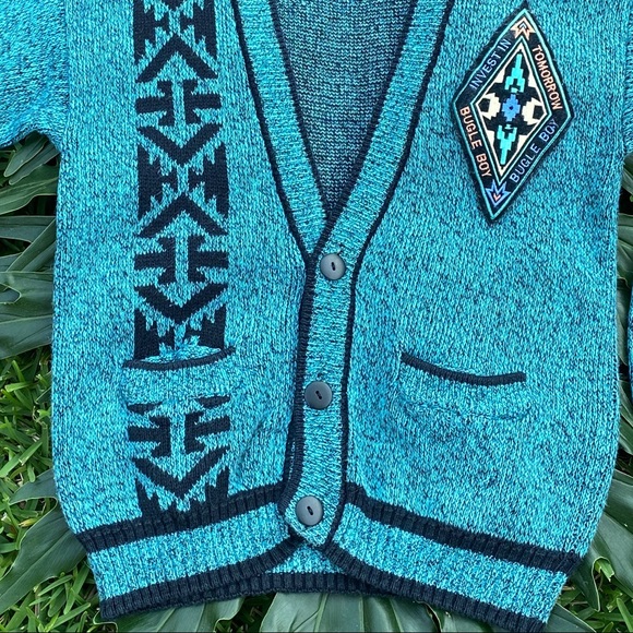 Vintage Bugle Boy 3 Button Front Teal Cardigan - Picture 7 of 8